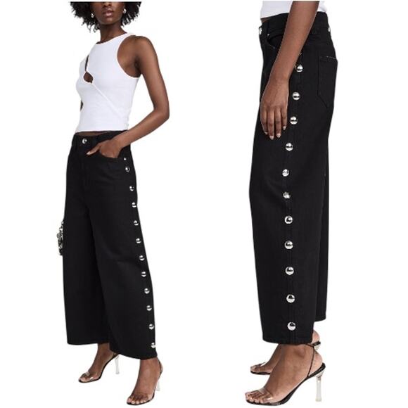 Khaite Rapton Wide Leg Studded Cropped Jeans Black Size 28 - Picture 1 of 10